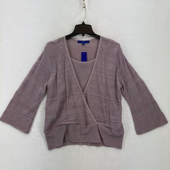 APT.9 Mauve Ribbed Knit Wrap Cardigan Sweater Textured Bell‎ Sleeve Pullover XL - Picture 1 of 13